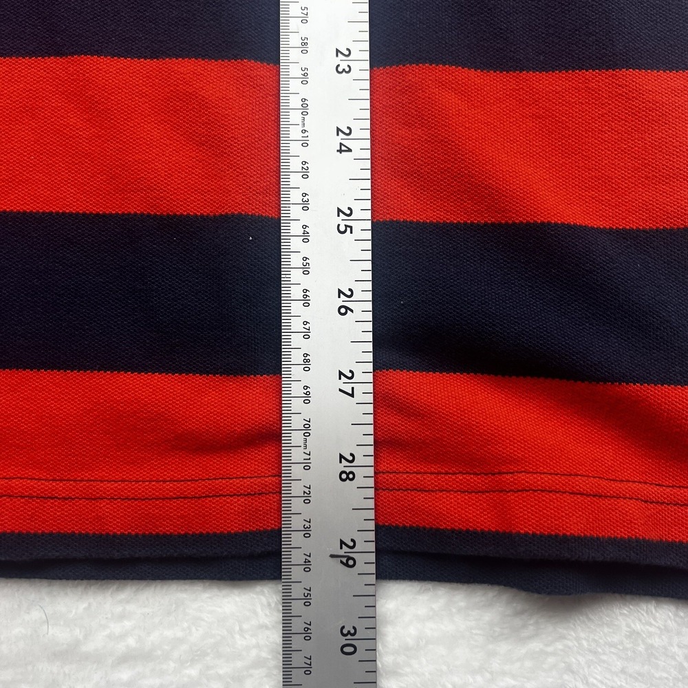 Lands' End Men L Tall Polo Shirt Red Navy Striped Golf Nautical Dark Prep Sporty - Picture 11 of 12